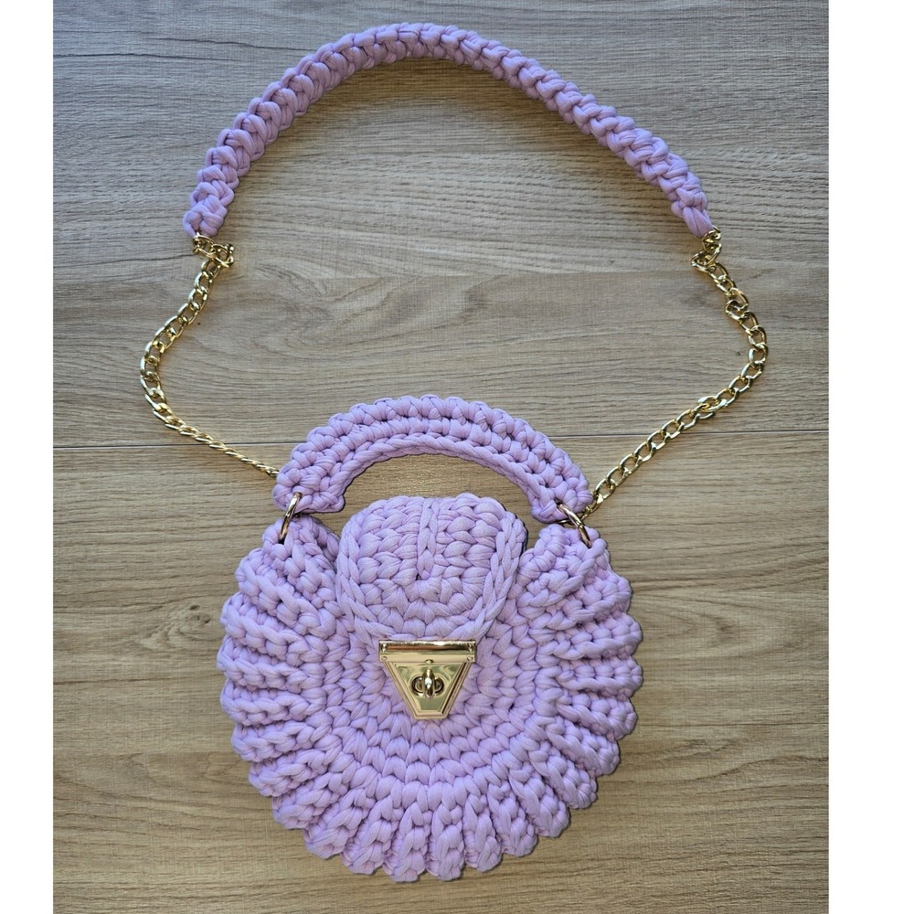 Women's Shoulder Bag Pink Crochet Round Mini Boho Chain Strap cottagecore chic